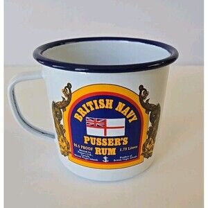 British Navy PUSSERS RUM Enamel Tin Metal Mug Cup Royal Navy